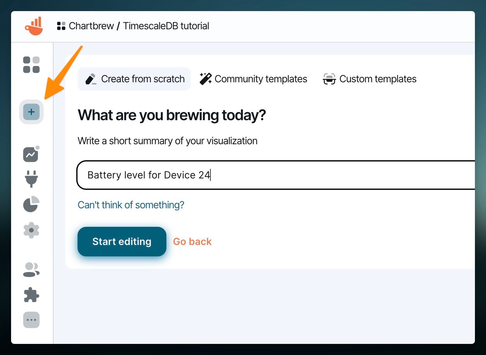 Creating a new time series chart in Chartbrew