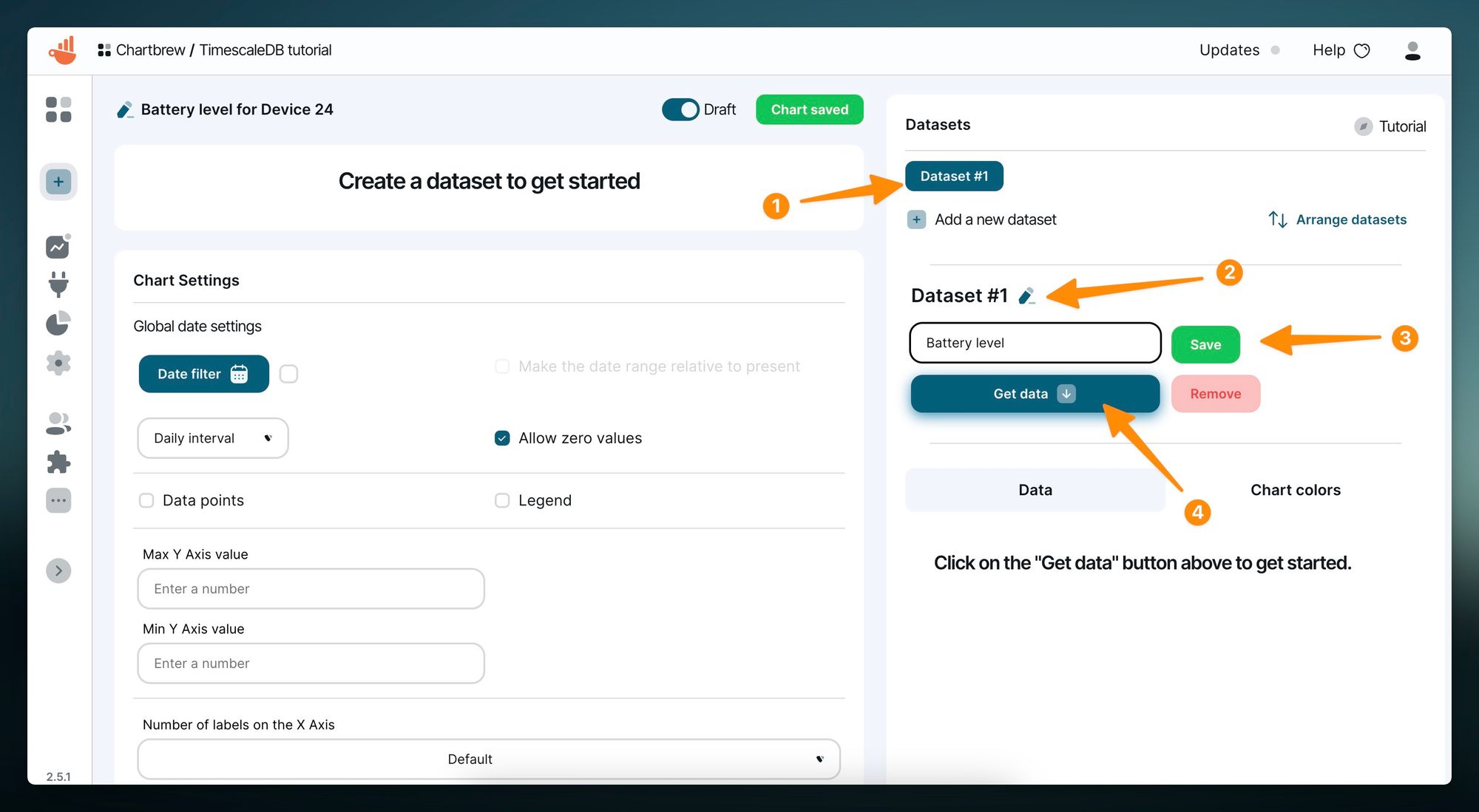 Create the first dataset in Chartbrew