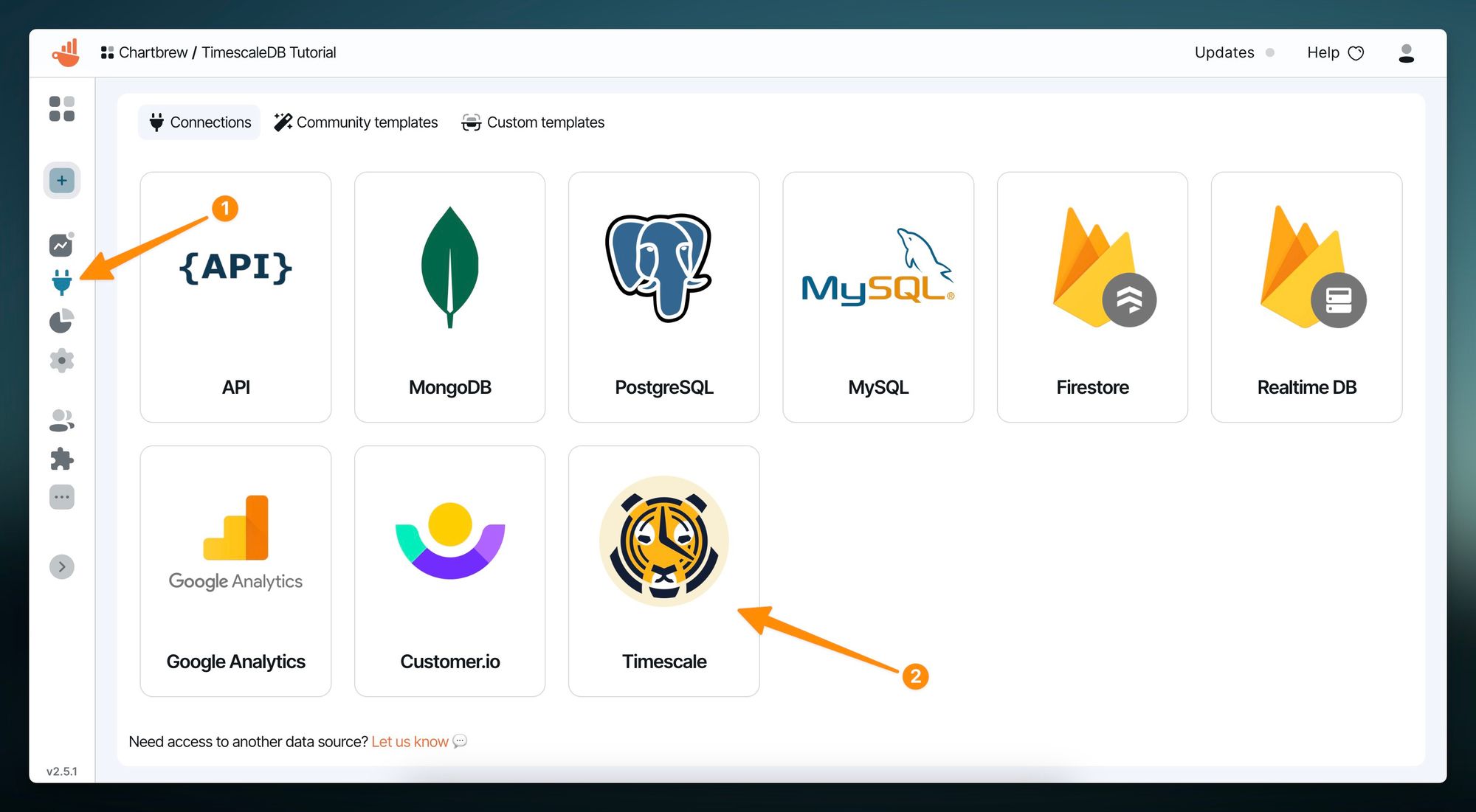 Creating a new TimescaleDB connection in Chartbrew
